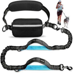 Hands Free Dog Running Leash with Zipper Pouch, Dual Handle, Elastic Bungees